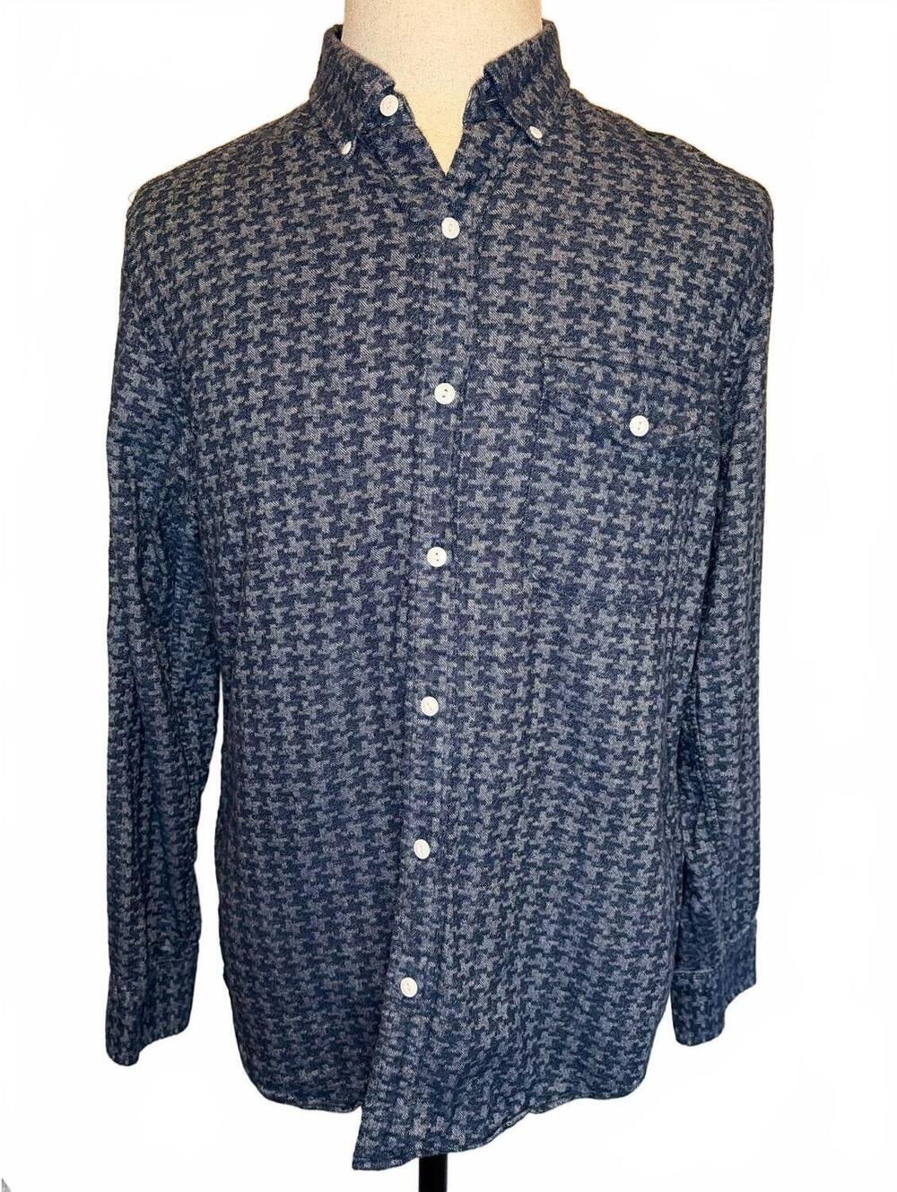 Bonobos L Slim Navy Houndstooth Button Down Shirt Cotton Dark Academia Preppy